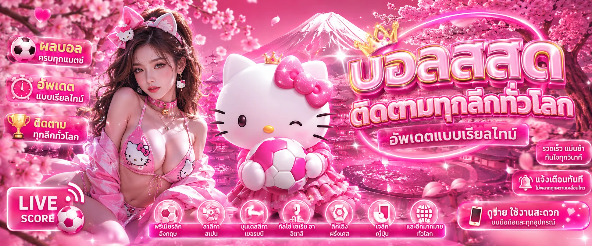 หน้าจอผลบอลสดของ KITTY67 แสดงตารางแข่งขันและราคาบอลเรียลไทม์